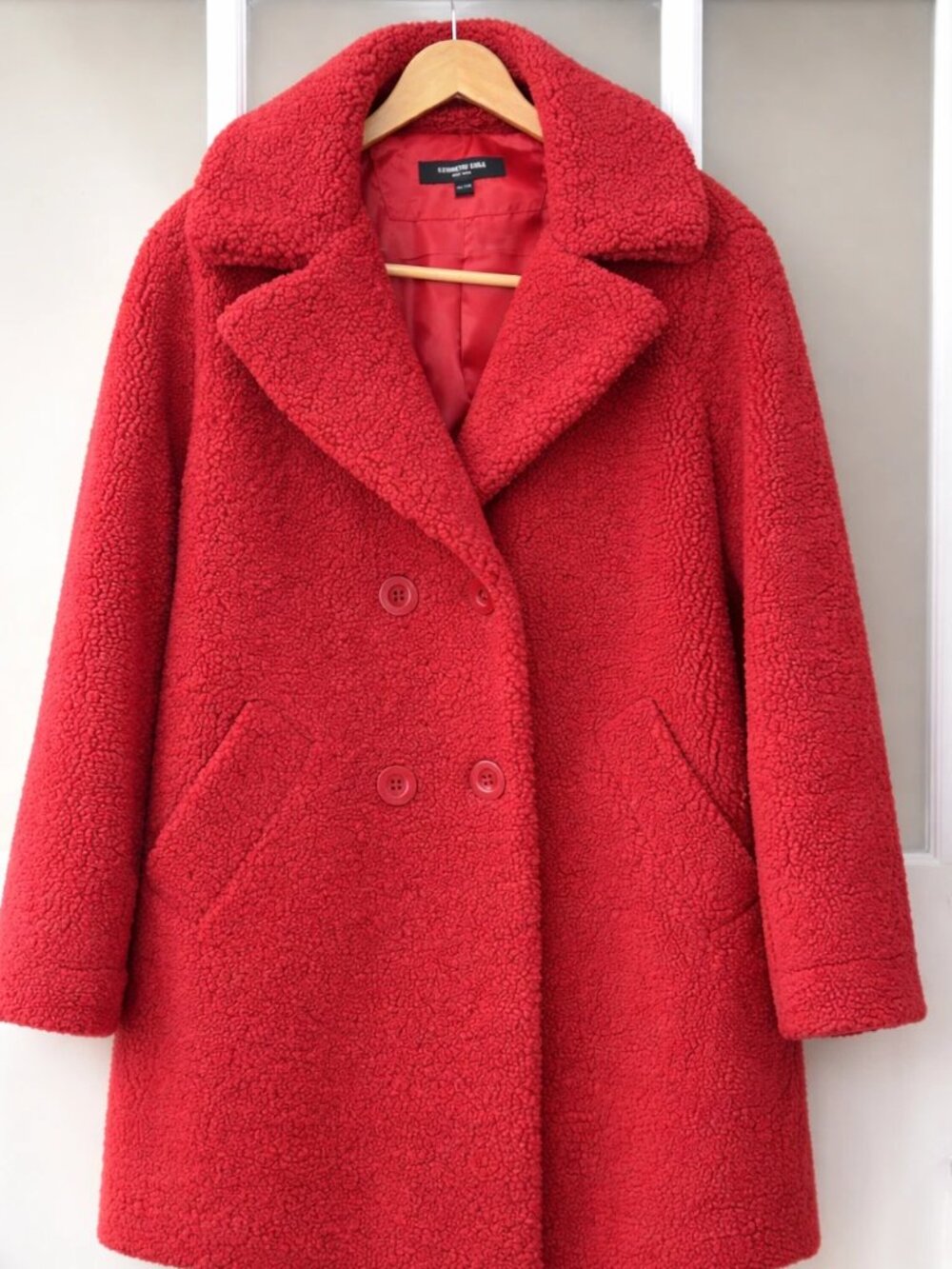 Kenneth Cole New York Teddy Coat Dark Red Faux Fur Double-Breasted Women’s XL